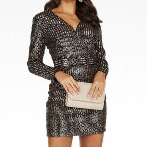 quiz long sleeve sequin dress Quiz Sequin Sleeve Wrap Dress - Black